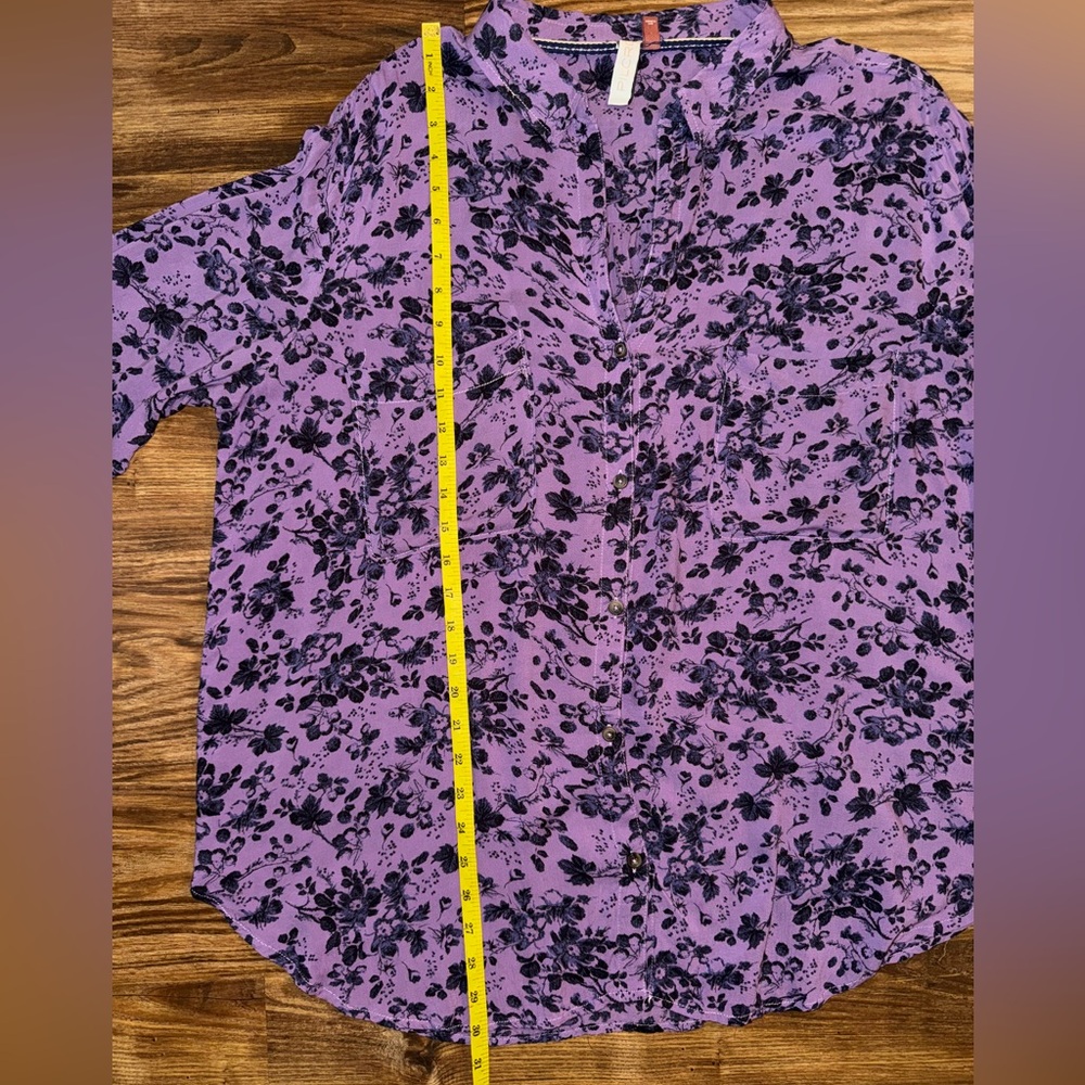 PILCRO Anthropologie Romy Button Down Purple Floral Size XLP - Picture 10 of 14